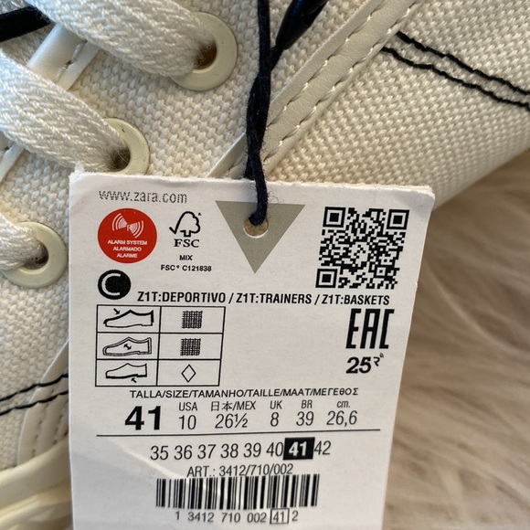 NWT Zara Canvas Low Top Ecru Trainers, Size 10 - Picture 15 of 17
